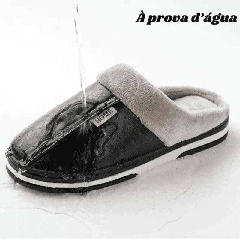 Pantufa de Couro Ortopédica com Forro Peluciado Antiodor