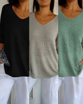 Kit 3 Blusas Femininas Luna em Malha Leve Decote V